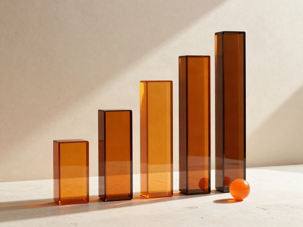 Sculptural amber glass columns rising toward the light, representing business growth and a clearer perspective